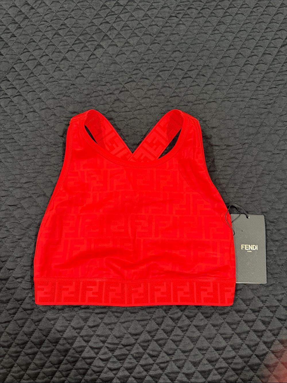 Fendi Red FF-Pattern Racerback Crop Top